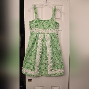 Lilly Pulitzer Green Floral Kids Dress with White Lace
